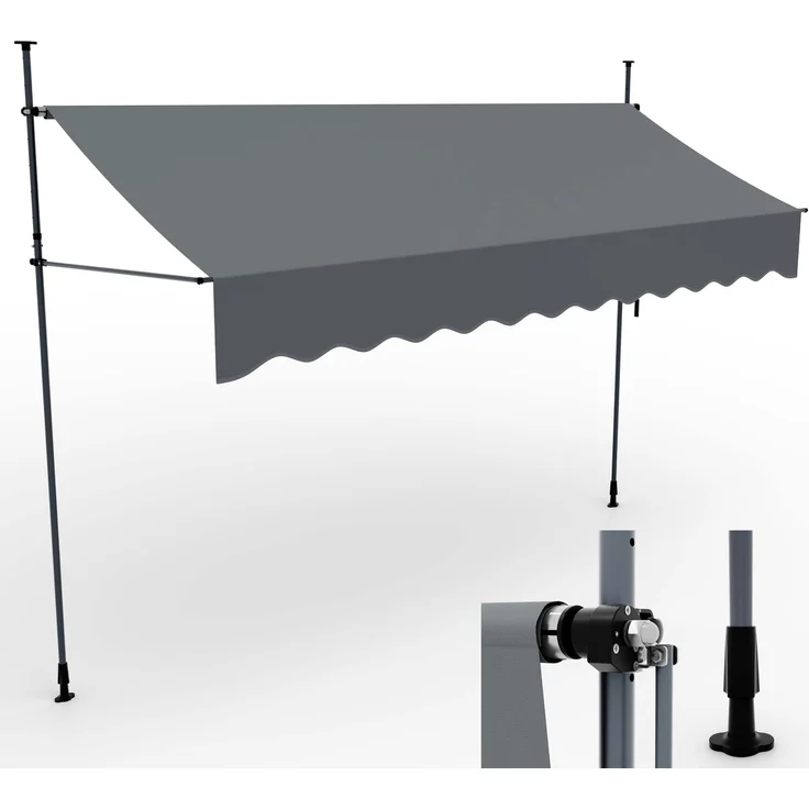ONBEST Balkonmarkise XL, 400 x 120 cm, ohne Bohren, mit Kurbel, wetterfest, UV-beständig (UV50+), höhenverstellbar, hellgrau