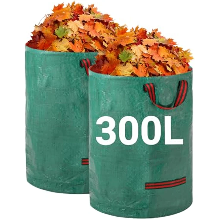 Velway Gartensack 2x300L, Stabiler Gartenabfallsack mit 4 Griffen, Robust & Wasserdicht, Faltbar für Grünschnitt, Laub und Gartenabfälle – Bild 1