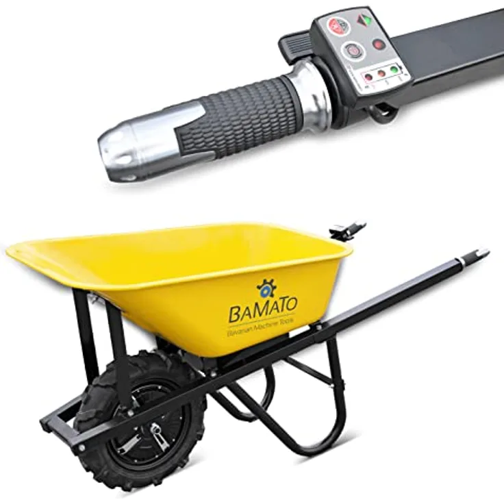 BAMATO MTR-150 elektrische Schubkarre, 500W Elektromotor, Tragkraft 150 kg, 75 Liter Fassungsvermögen, stufenlos regelbare Geschwindigkeit, inklusive Ladegerät