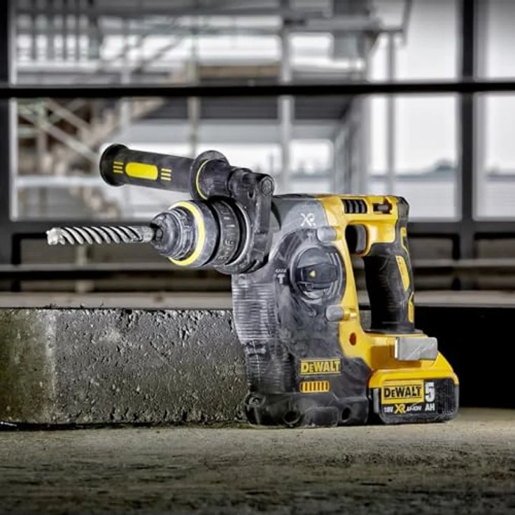 DeWalt SDS-Plus XR Akku-Kombi-Hammer - Schlagbohrmaschine (18V, 5h bürstenlos, 24mm, ideal für Bohranker-Befestigungslöcher, Vibrationsreduzierung, inkl. 2x Akkus, System-Schnellladegerät), DCH273P2T – Bild 2