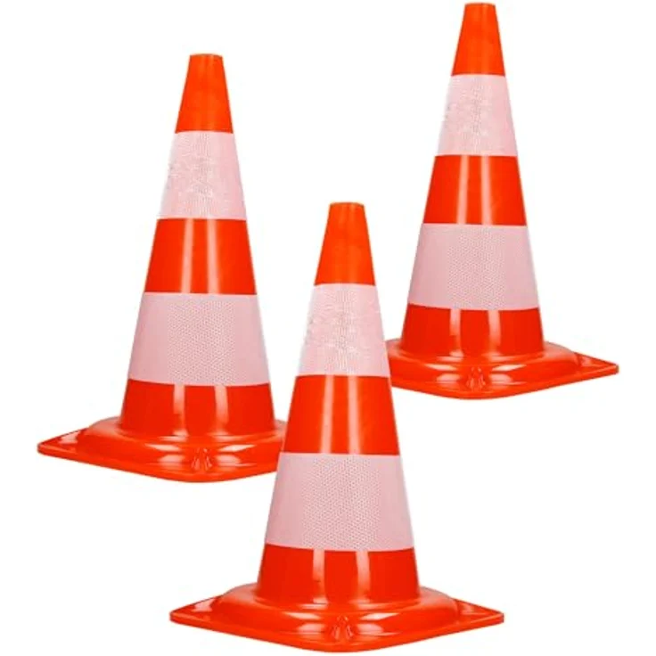 ECD Germany 3 Stück Verkehrskegel Pylone 47 cm, Orange-Weiß, Warnleitkegel mit reflektierenden Streifen, stapelbar & flexibel – Bild 1