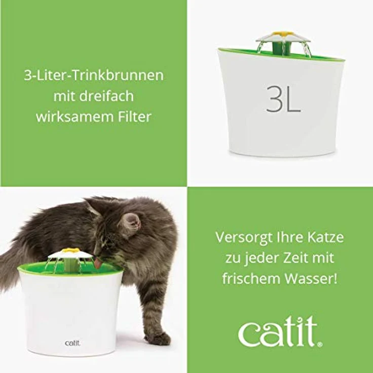 Catit Flower Fountain, Blumentrinkbrunnen für Katzen, 3L, weiß/grün, 1 Stück (1er Pack) – Bild 2