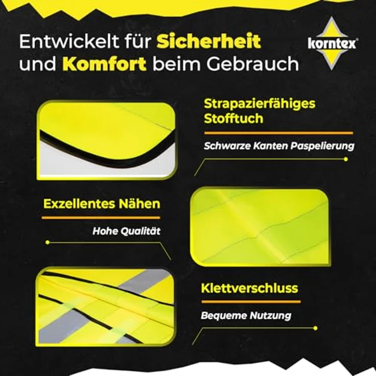 korntex Warnweste Herren EN ISO 20471, reflektierende Warnschutzweste mit verstellbaren Klettverschlüssen, schwarz – Bild 4