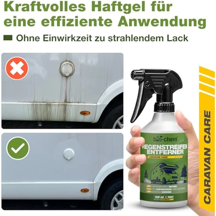 bio-chem Regenstreifenentferner 500ML + Waschhandschuh – Tiefenwirksames Haftgel gegen Regenstreifen & Öl für Auto, Caravan und Boot – Bild 5
