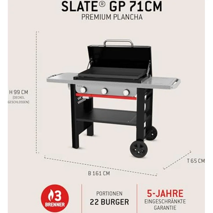 Weber SLATE GPD 71cm Premium Plancha Grill, 3 Brenner, gleichmäßige Hitze bis 260 °C, 3483 cm² porzellanemaillierte Antihaft-Grillfläche, Schwarz – Bild 5