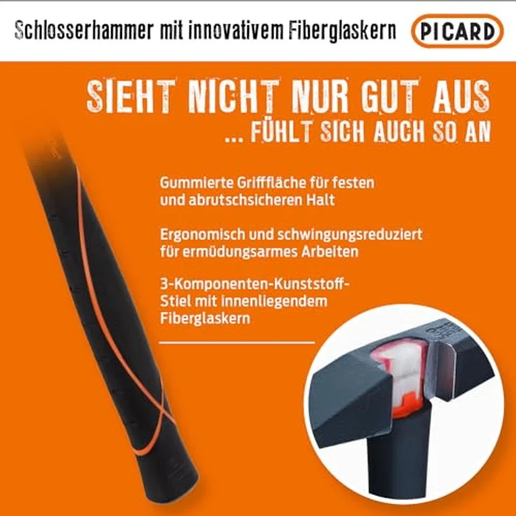 Picard Schlosserhammer mit Fiberglaskern 800g DIN 1041 – Bild 5