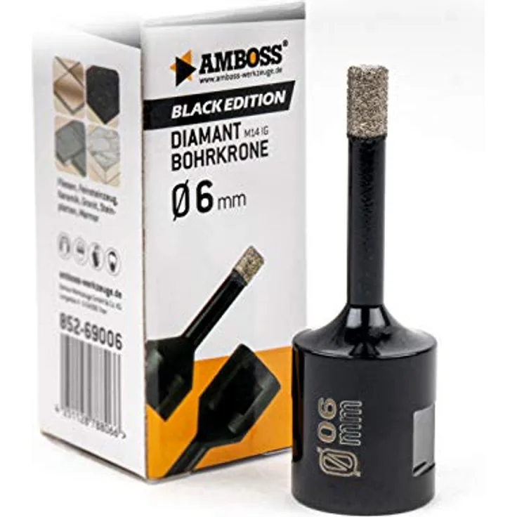 Amboss - Diamant Bohrkrone 6 mm (M14) für Winkelschleifer | Geeignet für Feinsteinzeug, harte Fliesen, Granit etc.