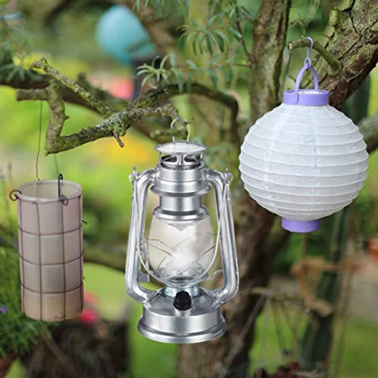 Relaxdays Sturmlaterne LED, Retro Sturmlampe als Fensterdeko oder elektrische Gartenlaterne, batteriebetrieben, Silber – Bild 2