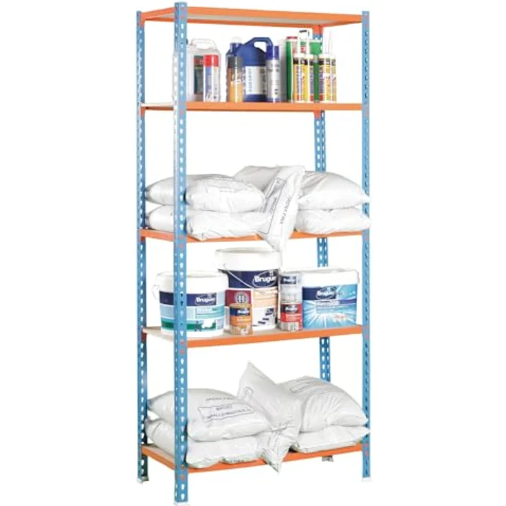 Simonrack Maderclick Mini Metallregal, 180 x 80 x 40 cm, 5 Böden, Traglast 150 kg/Boden, blau/orange, steckbar – Bild 7