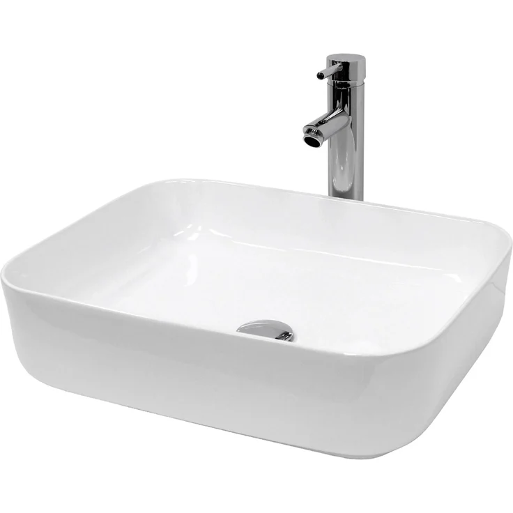 ECD Germany Waschbecken 505x395x135 mm, Keramik weiß, mit wassersparender Ablaufgarnitur ohne Überlauf