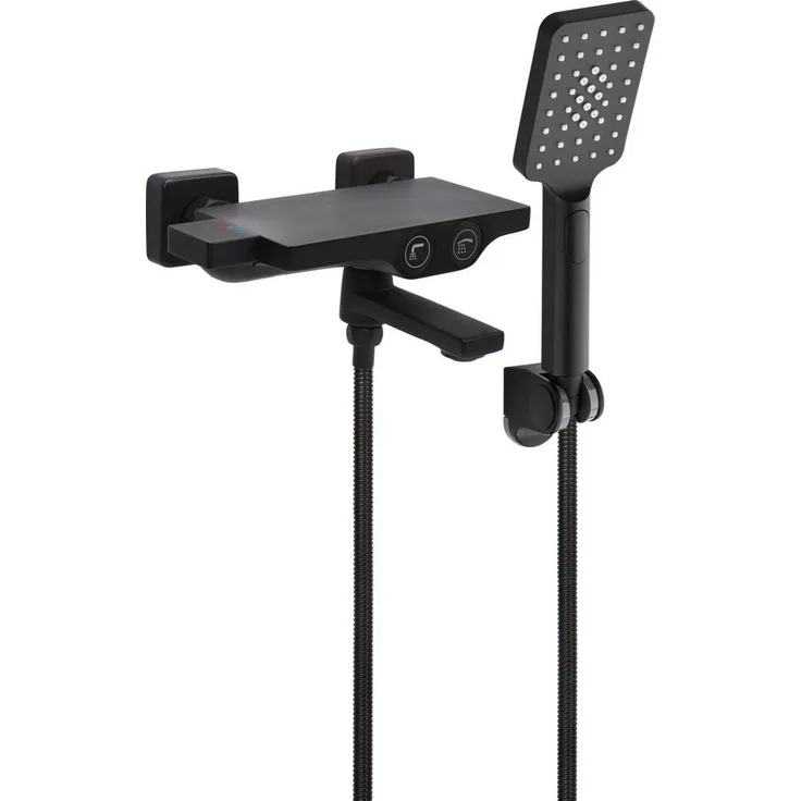 TRIZERATOP Wannenarmatur NOIR 2 SET, schwarze Badewannenarmatur mit ergonomischem Auslauf und antibakterieller CLEANbody-Technologie