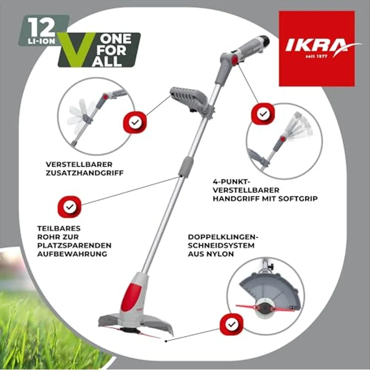 ikra GmbH Akku-Rasentrimmer IART 1224, 24 cm Arbeitsbreite, 12 Volt-Akku, kompakt & leicht mit 1,5 kg Gewicht – Bild 6