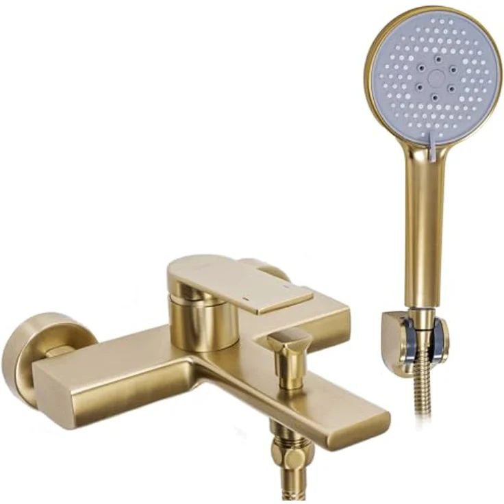 wohnwerk.idee Wannenarmatur Verso, Badewannenarmatur in Gold Matt Gebürstet, aus langlebigem Messing mit einfacher Montage – Bild 1