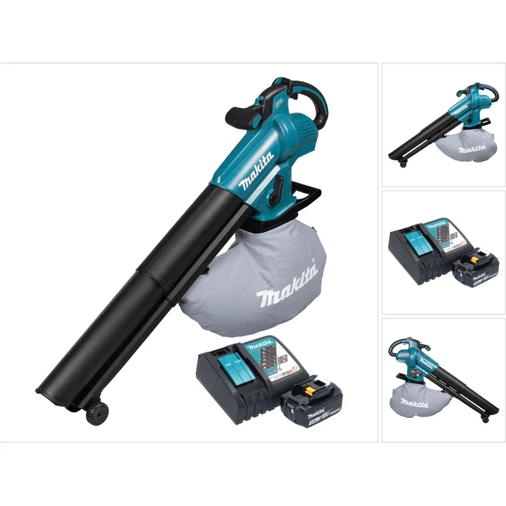 Makita DUB 187 RF Akku Laubbläser und Laubsauger 18 V Brushless + 1x Akku 3,0 Ah + Ladegerät, Akkubetrieb, blau