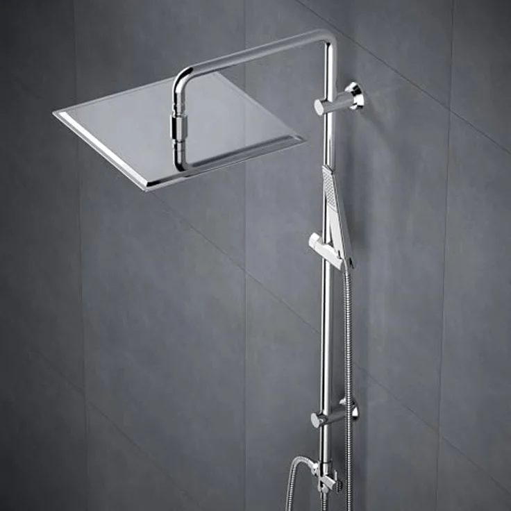Görbach Regendusche Duschsystem mit verstellbarer Duschstange, 30x30cm, Chrom, hochwertige Edelstahl-Kopfbrause mit Air-in-Technologie, 360° drehbar – Bild 1