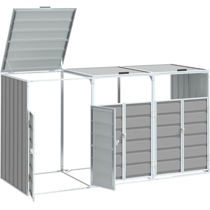 vidaXL Mülltonnenschuppen mit 3 Behältern, Stahl, grau, 216 x 81 x 115 cm, für den Außenbereich – Bild 4