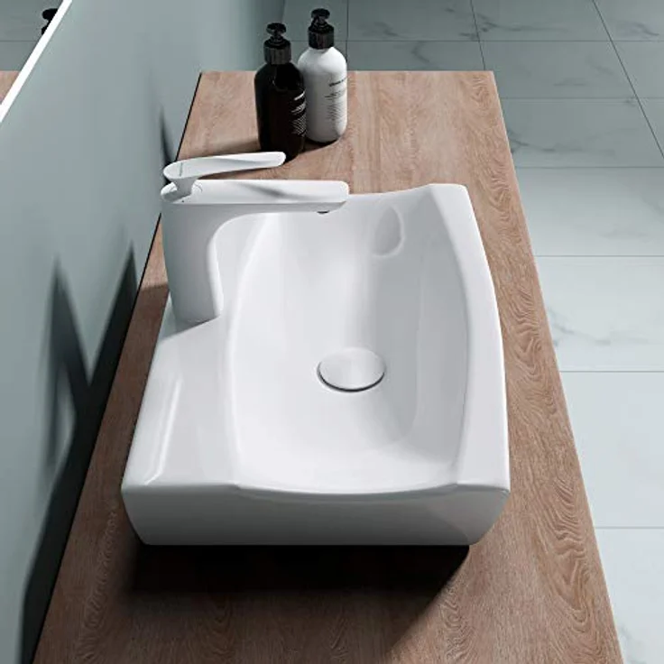 BTH: 48x32x10,5cm Design-Aufsatzwaschbecken inkl. Nano-Beschichtung aus Keramik | Hand-Waschbecken/Waschtisch – Bild 3