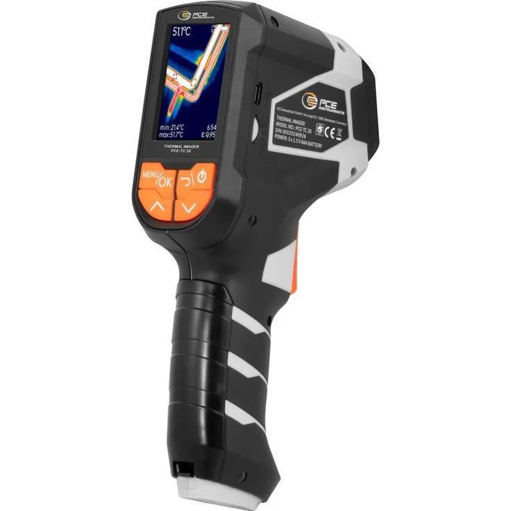 PCE Instruments PCE-TC 20, Wärmebildkamera mit Temperaturmessbereich von -20 °C bis 400 °C, TFT-Farbdisplay, interner Speicher für 78 Fotos, erweiterbar auf 32 GB, IP20 Schutzklasse