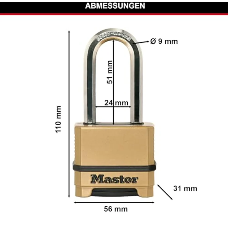 MASTER LOCK Hochsicherheits Vorhängeschloss [Zahlenkombination] [Zinkgehäuse] [XL Bügel] [Außenbereiche] M175EURDLH - Ideal für Lagerräume, Lagerschuppen, Garagen, Anhänger und mehr – Bild 5