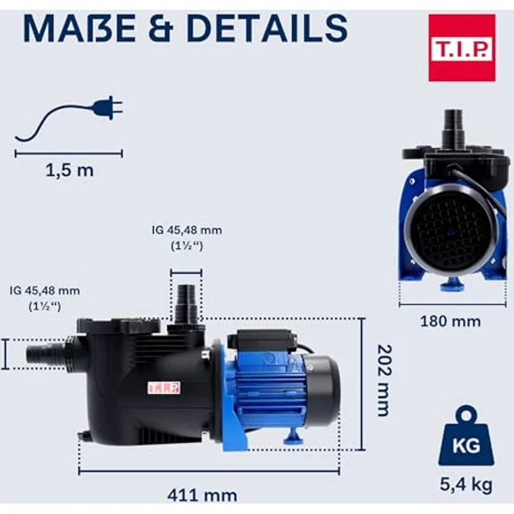 T.I.P. Schwimmbadpumpe Filterpumpe Umwälzpumpe SPP 400 FT mit Timer, bis 10.000 l-h – Bild 9