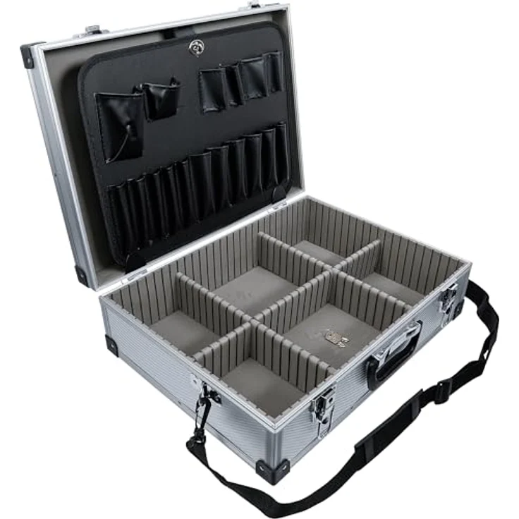 BGS TECHNIC Aluminium Werkzeugkoffer 460 x 340 x 150 mm, mit 4-facher verstellbarer Unterteilung und Tragegurten – Bild 2