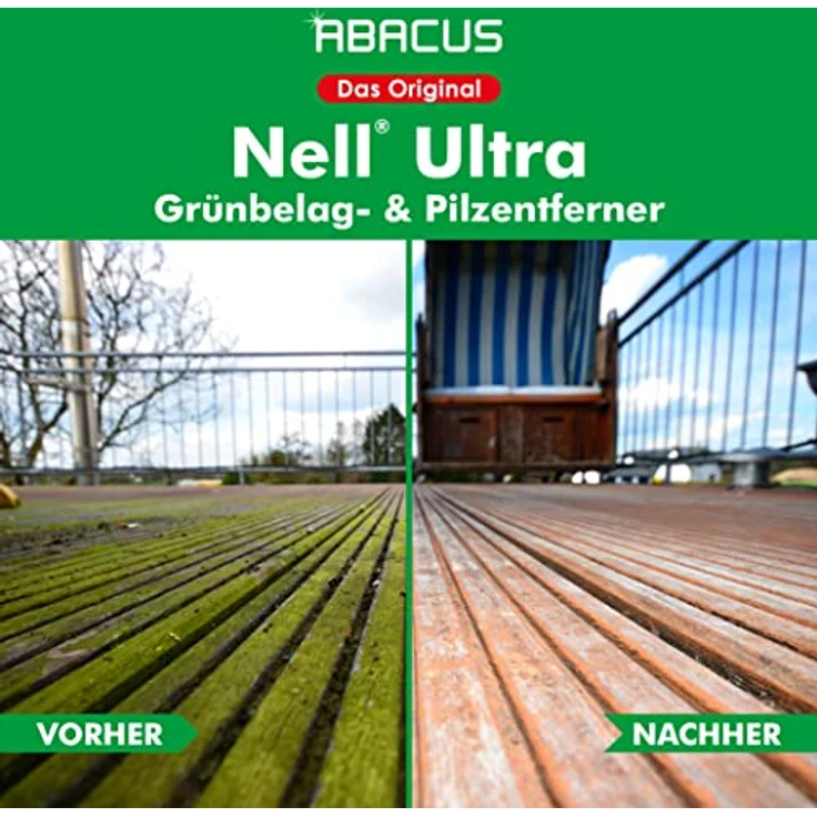 Nell Ultra Grünbelagentferner & Algenentferner Konzentrat Set, extrem stark! Entfernt Grünbelag & Algen selbsttätig mit Langzeitschutz – Algen- & Grünbelagentferner 12x1000ml mit Drucksprüher – Set XXL – Bild 2