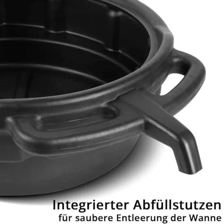 STAHLWERK Ölauffangwanne mit Abfüllstutzen, 10 l 2er Set, flach und rund, robust aus Kunststoff, praktische Griffe für einfachen Transport – Bild 4