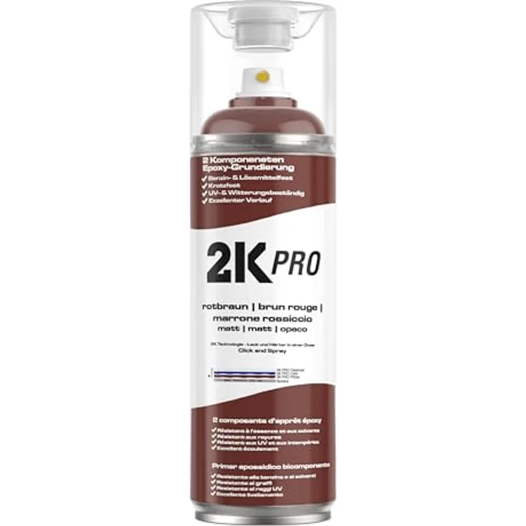 2K PRO 2K Sprühdose 400ml - Schnelltrocknender 2 Komponenten Lack, UV-beständig, Stoss- und Kratzfest, Epoxy Grundierung, Rotbraun Matt – Bild 1
