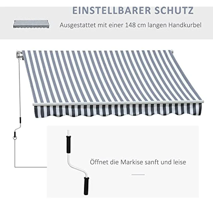 Markise Gelenkarmmarkise Sonnenschutz Grau+Weiß 2,95x2,5m - grau-weiß - Outsunny – Bild 4