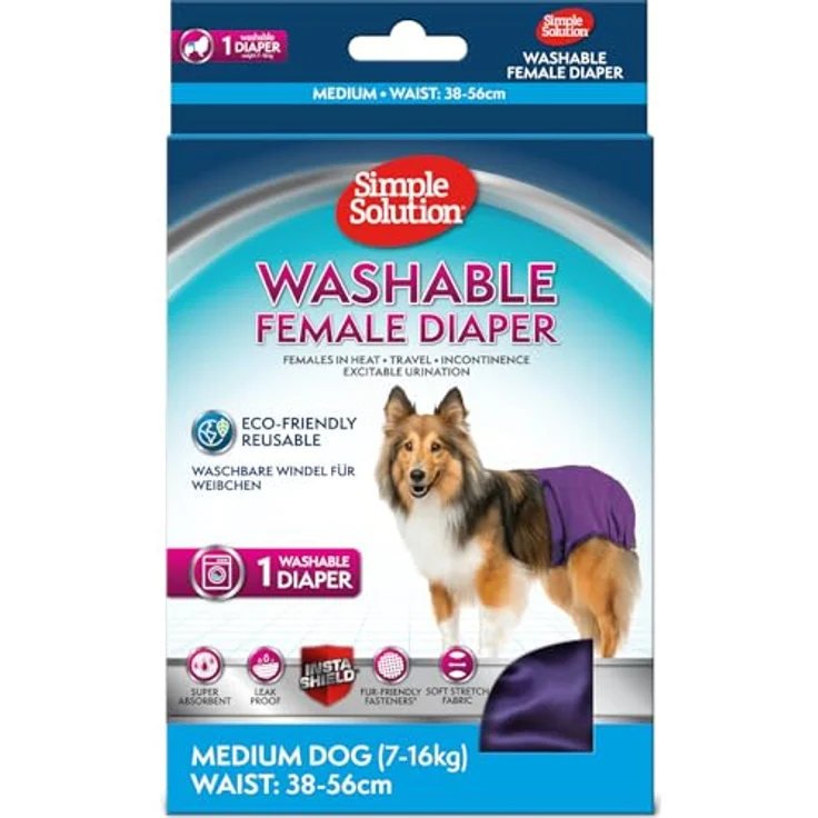 Simple Solution Waschbare Hunde Windeln M, super-absorbierend für Hündinnen 7-16 kg, mit Schwanzloch und repositionierbaren Verschlüssen – Bild 1