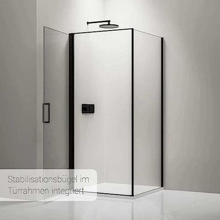 Bernstein Eckdusche EX416S, Nano 6mm Echtglas Schwarz - 80 x 80 x 195 cm, Duschkabine mit elegantem Schwarz und Nano-Beschichtung – Bild 4
