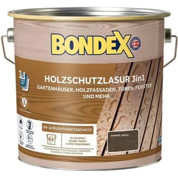 Bondex Holzschutzlasur 3in1, 4 L dunkelgrau, wasserbasierte Lasur für optimalen Außenschutz – Bild 1