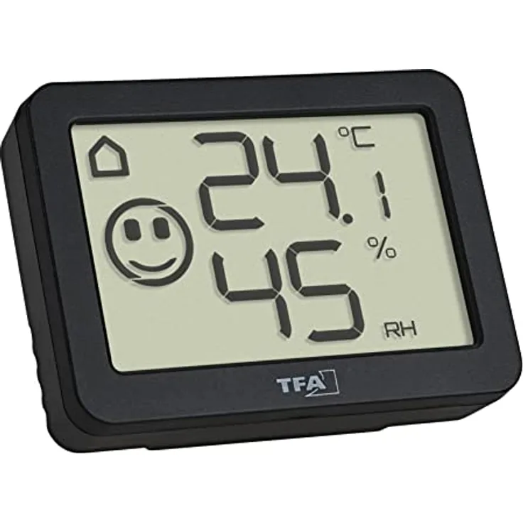 TFA Dostmann Mini Thermo-Hygrometer digital, 30.5055.01, Innentemperatur und Luftfeuchtigkeit, zur Raumklimaüberwachung, schwarz
