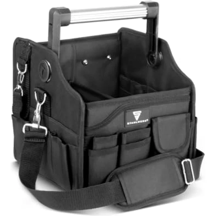 STAHLWERK Werkzeugtasche, robuste Elektriker-Tasche mit 14 Außentaschen, 2 Innenfächern, verstärktem Rahmen, Aluminium-Tragegriff und strapazierfähigem Polyester-Gewebe – Bild 1