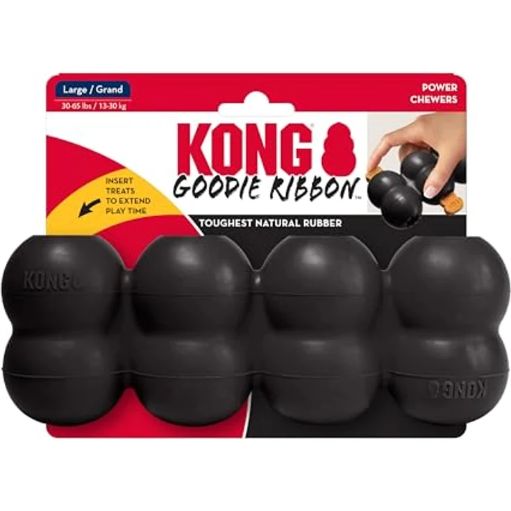 KONG Extreme Goodie Ribbon L - (KONGEGS1E) (Futterbälle), Hundespielzeug, Knochenform, robustes Gummi, geistige Herausforderung – Bild 1