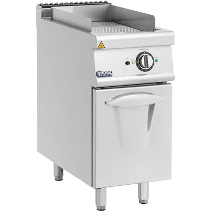 Royal Catering Elektro-Grillplatte mit Unterschrank Pro 730 Series 5,4 kW - Grillplatte aus Chromstahl, geriffelt, 40 x 70 x 90 cm, Spritzschutz, Griddleplatte