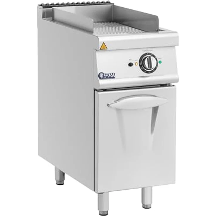 Royal Catering Elektro-Grillplatte mit Unterschrank Pro 730 Series 5,4 kW - Grillplatte aus Chromstahl, geriffelt, 40 x 70 x 90 cm, Spritzschutz, Griddleplatte – Bild 1