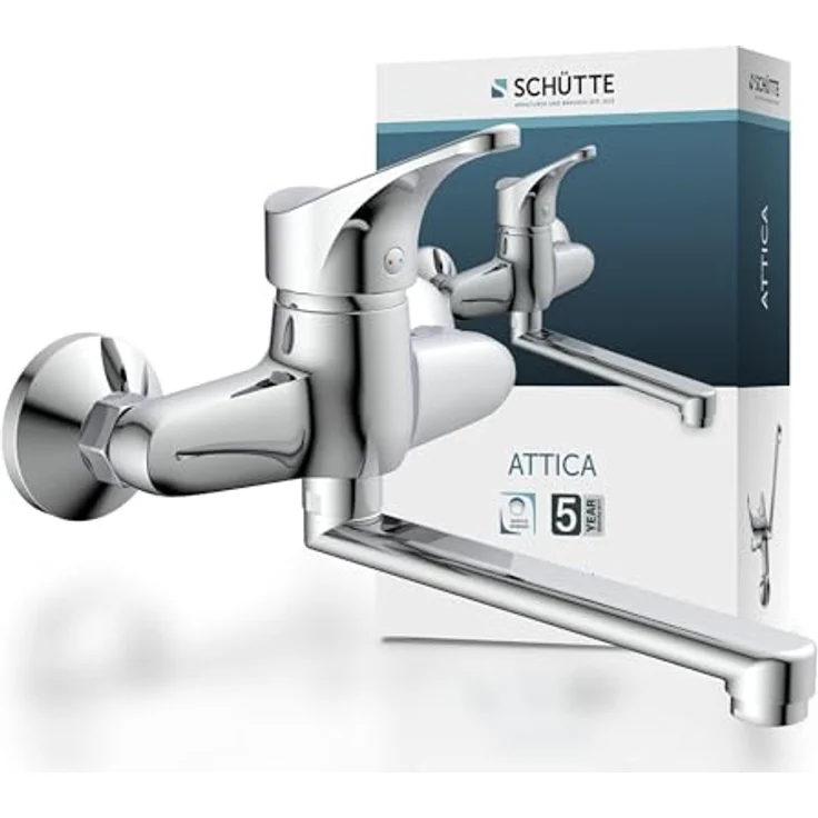 Schütte Spültischarmatur Attica, schwenkbarer Wasserhahn für Wandmontage, Hochdruck, Chrom, 270 mm Ausladung – Bild 1