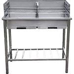 Grilltisch aus Edelstahl, Outdoorküche, Holzkohhlegrill mit zwei Grillflächen