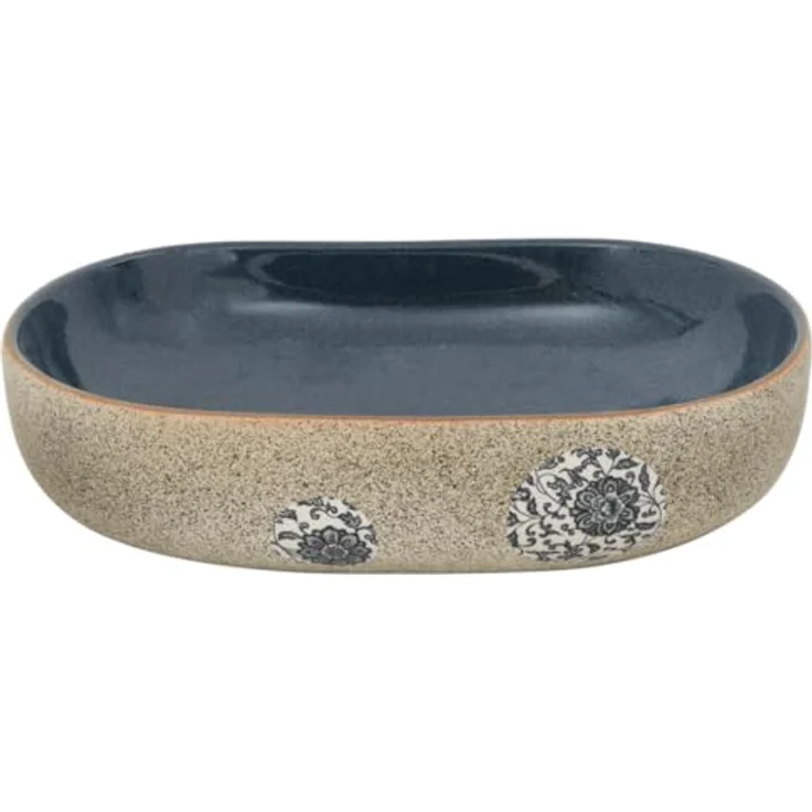 vidaXL Waschbecken Aufsatzwaschbecken Sandfarben Blau Oval 59x40x14 cm Keramik - Handgefertigtes Waschbecken mit exquisitem Muster – Bild 5
