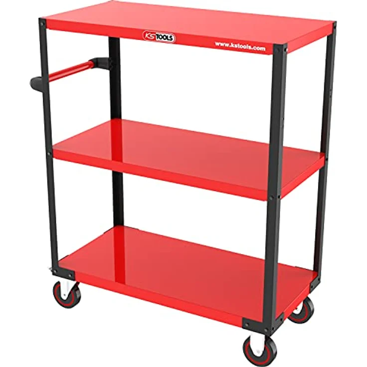 KS Tools 890.0009, Werkzeugwagen + Montagewagen, stabile Stahlblechkonstruktion, 300 kg Tragkraft, Mobilität mit Lenkrollen, drei Etagen zur optimalen Werkzeugorganisation – Bild 3