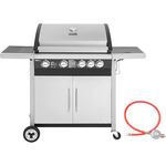 Royal Gourmet 4+1 Brenner Gasgrill Grillwagen mit Unterschrank, Edelstahlbrenner mit 14,5 kW und automatischer Zündung Campinggrill mit Seitenbrenner Silber - Vielseitiger Grill mit großem Kochraum und effizienter Wärmeübertragung