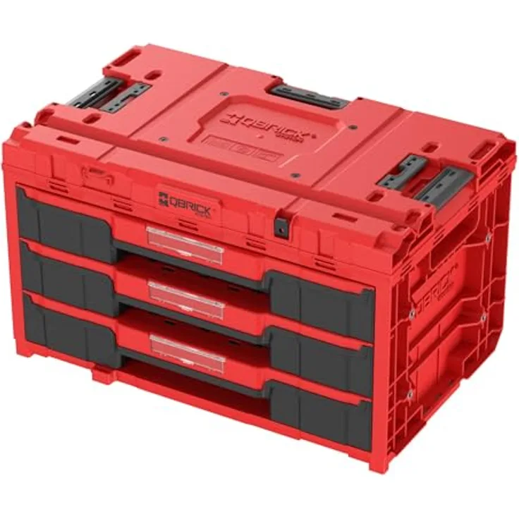 QBRICK System ONE Drawer 3 Toolbox 2.0, Modulare Werkzeugbox in Red Ultra HD mit 3 Schubladen und 27 l Kapazität, 587 x 380 x 340 mm