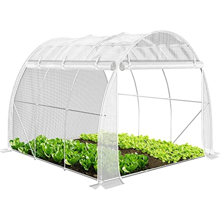 VOUNOT Gewächshaus Foliengewächshaus, Seitenwände Aufrollbar Winterfest, Tomatenhaus Folientunnel, 3x2x2m 6m², Weiß – Bild 1