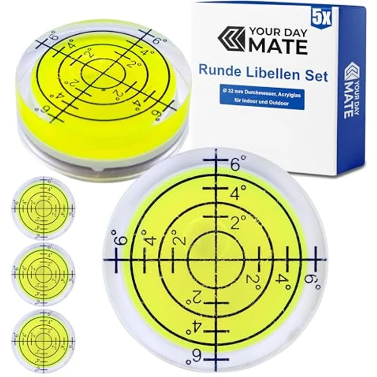 Libelle Wasserwaage, 5er Pack, Rund, Ø 32 mm Durchmesser, Präzisions-Wasserwaage, mit Luftblase, Mini Wasserwaage, kleine Libelle, Dosenlibelle für Kamera, Camping, Wohnwagen, Bullseye-Wasserwaage – Bild 2