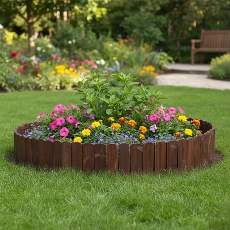 Relaxdays Beeteinfassung, 200 cm flexibler Beetzaun aus Tannenholz, Sichthöhe 25 cm, dunkelbraun – Bild 3