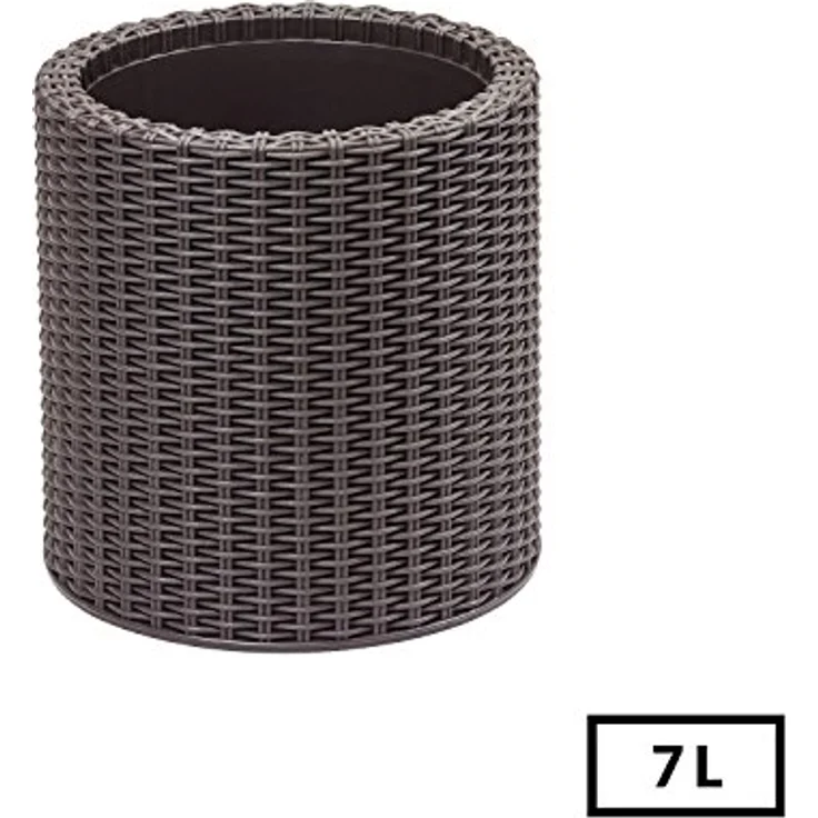 Keter Curver Garten Pflanzentopf, eleganter Blumentopf mit Rattan-Finish, schokoladenbraun, inklusive kleinem Topf und Drainagelöchern – Bild 2