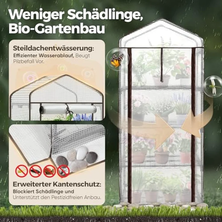 Foliengewächshaus mit 4 Ablagen - Frühbeet, Tomatenhaus, Treibhaus - weiß mit grün – Bild 5