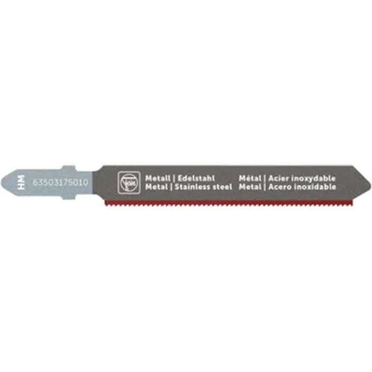FEIN Stichsägeblatt für abrasive Materialien HM 60 T1.1 MSS SC – 3 Stück, Sägeblätter für Stichsäge F-IRON Jig 26 AS, Stichsägeblätter 63503175010 - Hartmetall, 24 TPI Zahnteilung, rostfreier Stahl, INOX – Bild 1