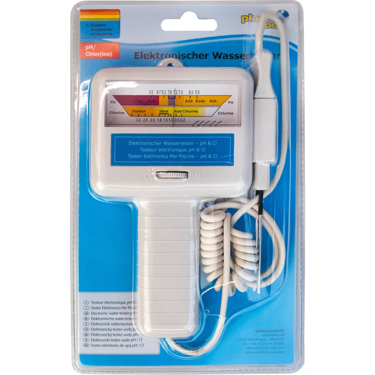 Planet Pool Elektronischer Wassertester pH/Chlor, präzises Poolmessgerät zur Bestimmung von Chlor- und pH-Werten, ohne Batterien (1x AA benötigt)
